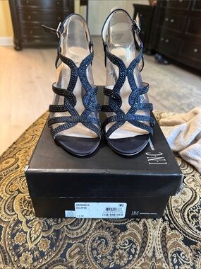 INC International Concepts Black Strappy Crystal Heeled Sandals